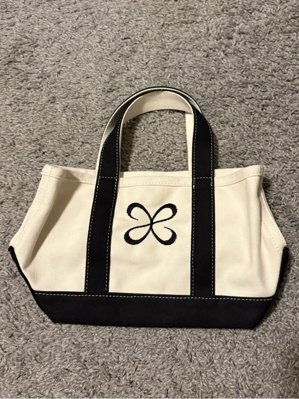 Maeve Cream and Black Canvas Mini Tote Bag